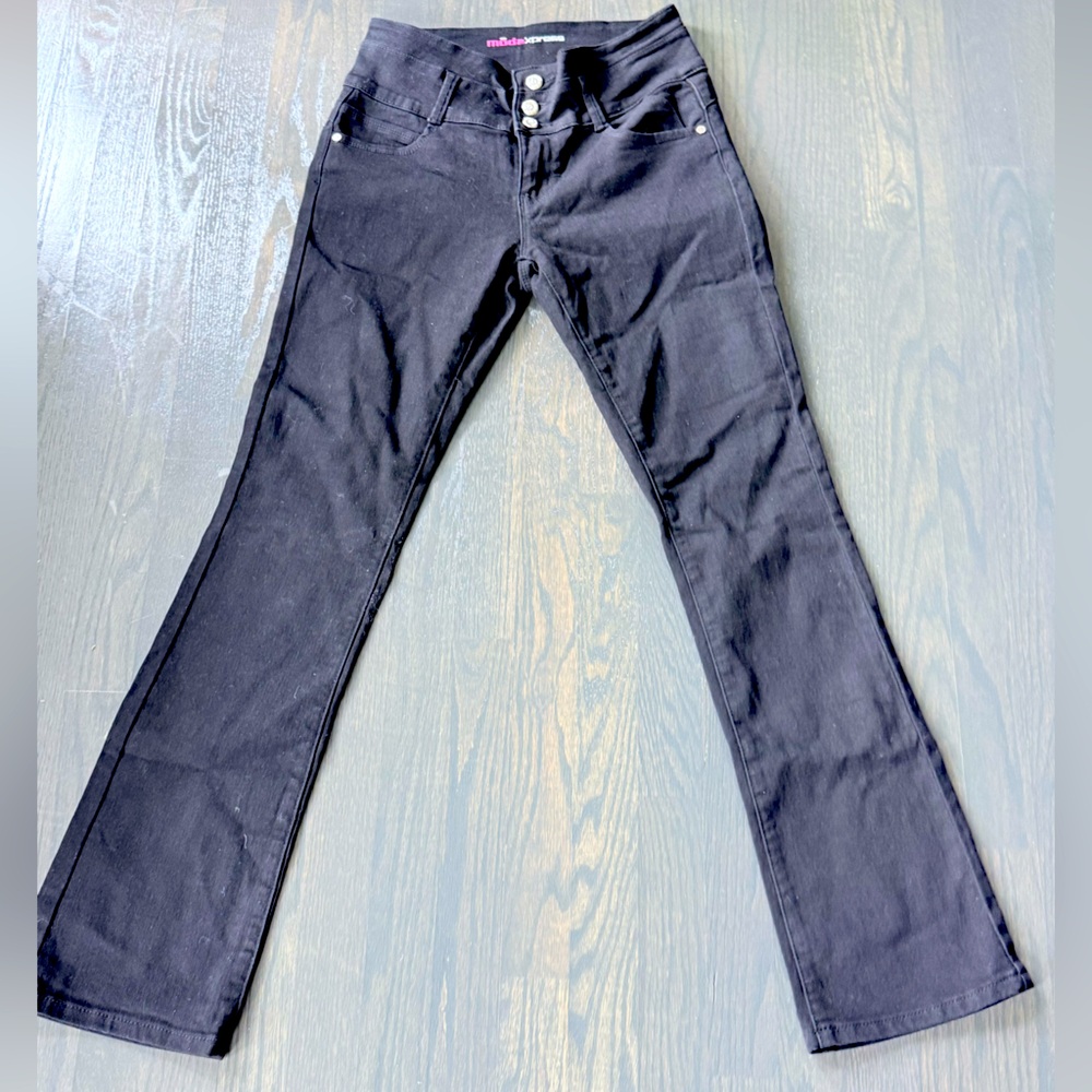 (New) Black Flare Jeans with Triple Button Front